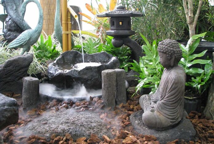 Garden Layout with Stone Sculptures